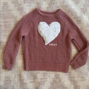 DKNY Girls Mauve Sweater with Fluffy Heart and Silver Threads size 2T